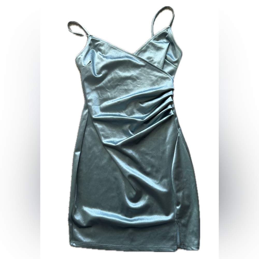 Blue Asymmetrical Ruched Mini Dress